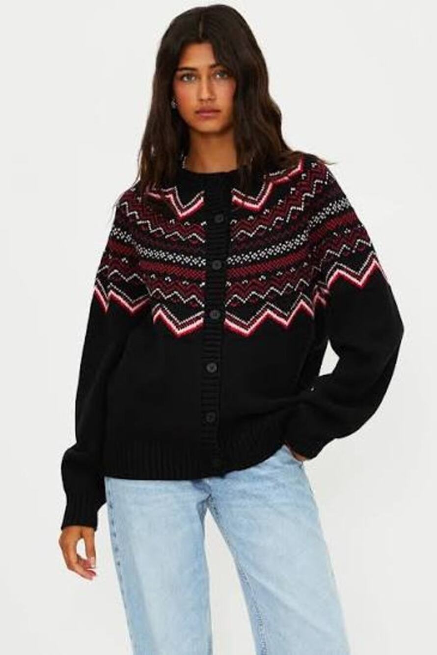 Anthropologie Beach Riot Black Cheers Fair Isle Seraphine Cardigan Sweater Small